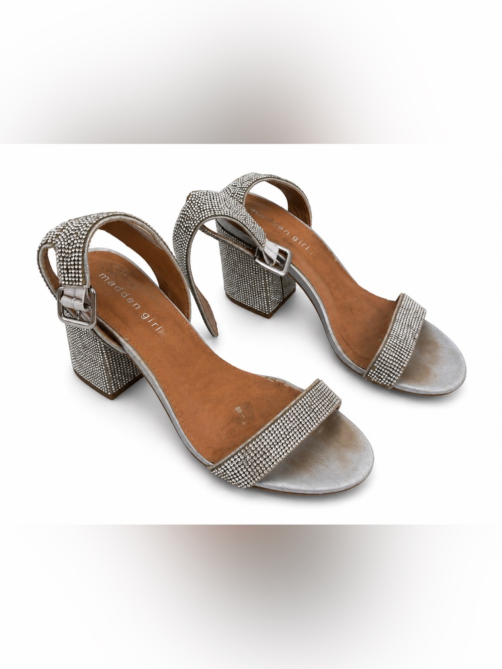 Madden Girl Silver Rhinestone Block Heel Sandals